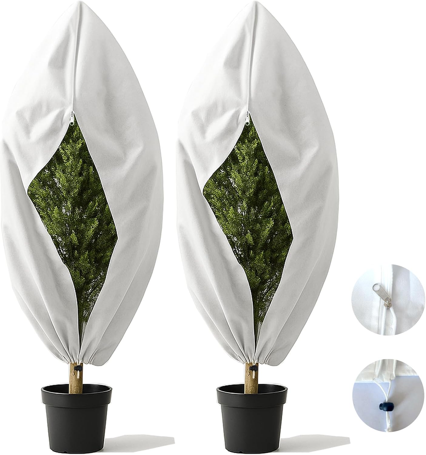 Set Mit 2 Winter-pflanzenschutzhüllen, 60 X 80 Cm, Winterschutz Für Topfpflanzen, Mit Reißverschluss Und Kordelzug, 80 G/m², Frostschutz Für Olivenbäume Und Palmen