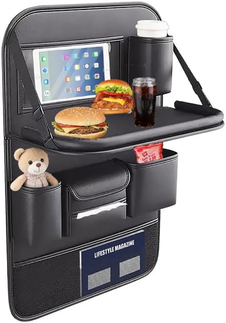 Auto-rücksitz-organizer Mit Klappbarem Tablett, Multifunktionale Aufbewahrungstasche Für Kinderspielzeug, Ipad Und Flaschen, Wasserdichtes Pu-leder, Auto-organizer (schwarz)