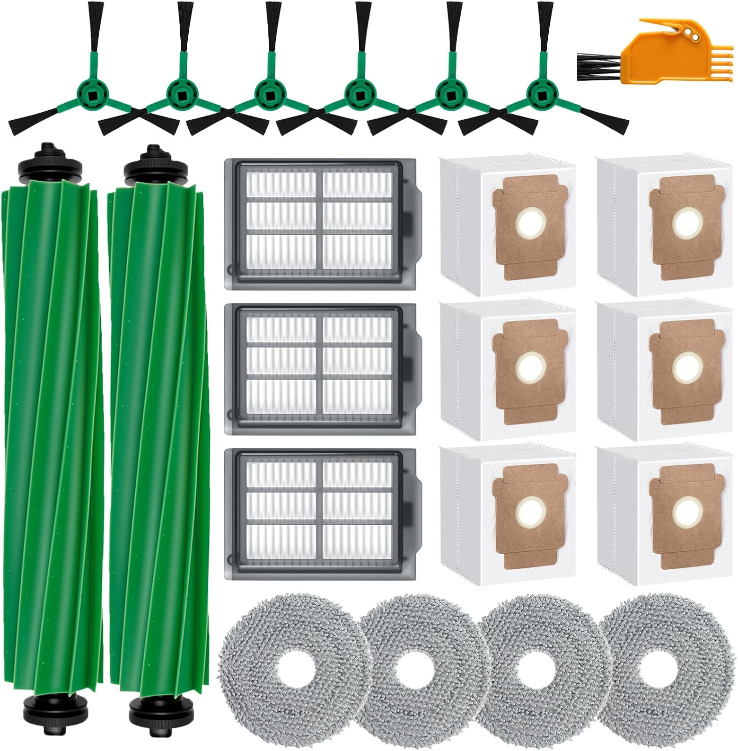 22-teiliges Zubehörset Für Den Irobot Roomba Plus 505/405 Combo Saugroboter, 2 Walzenbürsten, 4 Wischpads, 3 Hepa-filter, 6 Seitenbürsten, 6 Staubsaugerbeutel, Ersatzteile