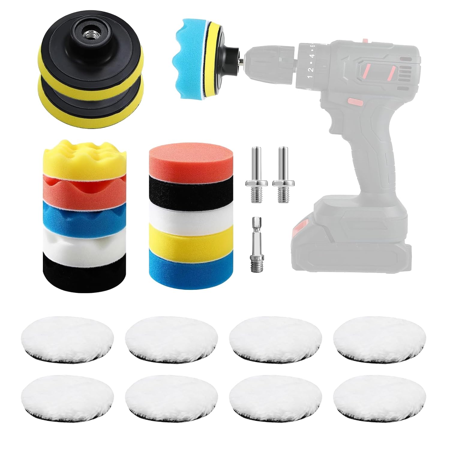 23-teiliges Autopolierset Mit 80-mm-pads – Inklusive Schraubendreher, Bohrmaschinenadapter Und Klettverschluss – Ideal Als Scheinwerfer-restaurierungsset Für Jeden Autopolierer.