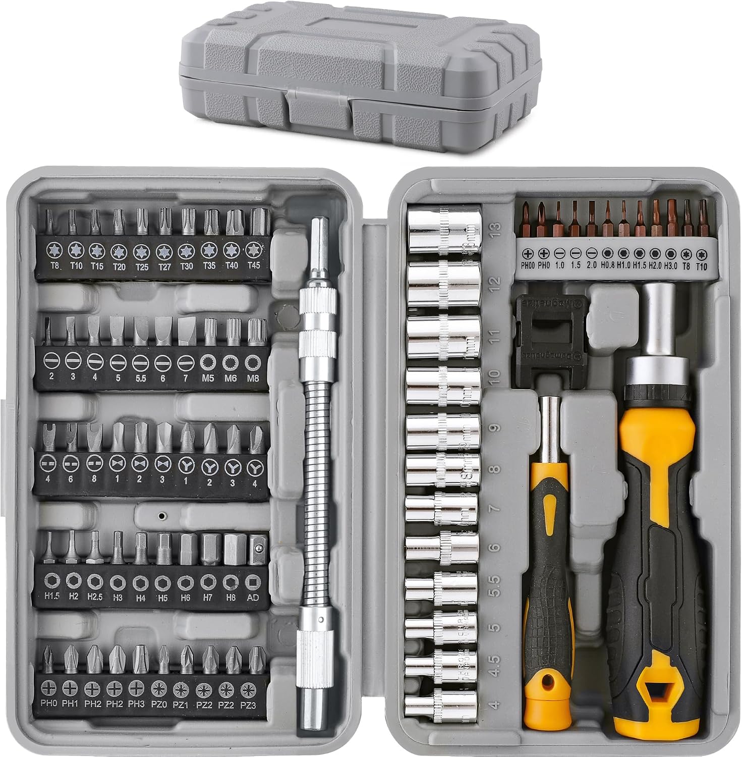 Hochwertiges 79-teiliges Multi-schraubenbit-set Und 1/4-zoll-steckschlüssel Mit Griffen. Flexible Verlängerung, Präzisions-torx-bits Und 1/4-zoll-sechskant-diebstahlsicherungsbits, Alles In Einem Trag