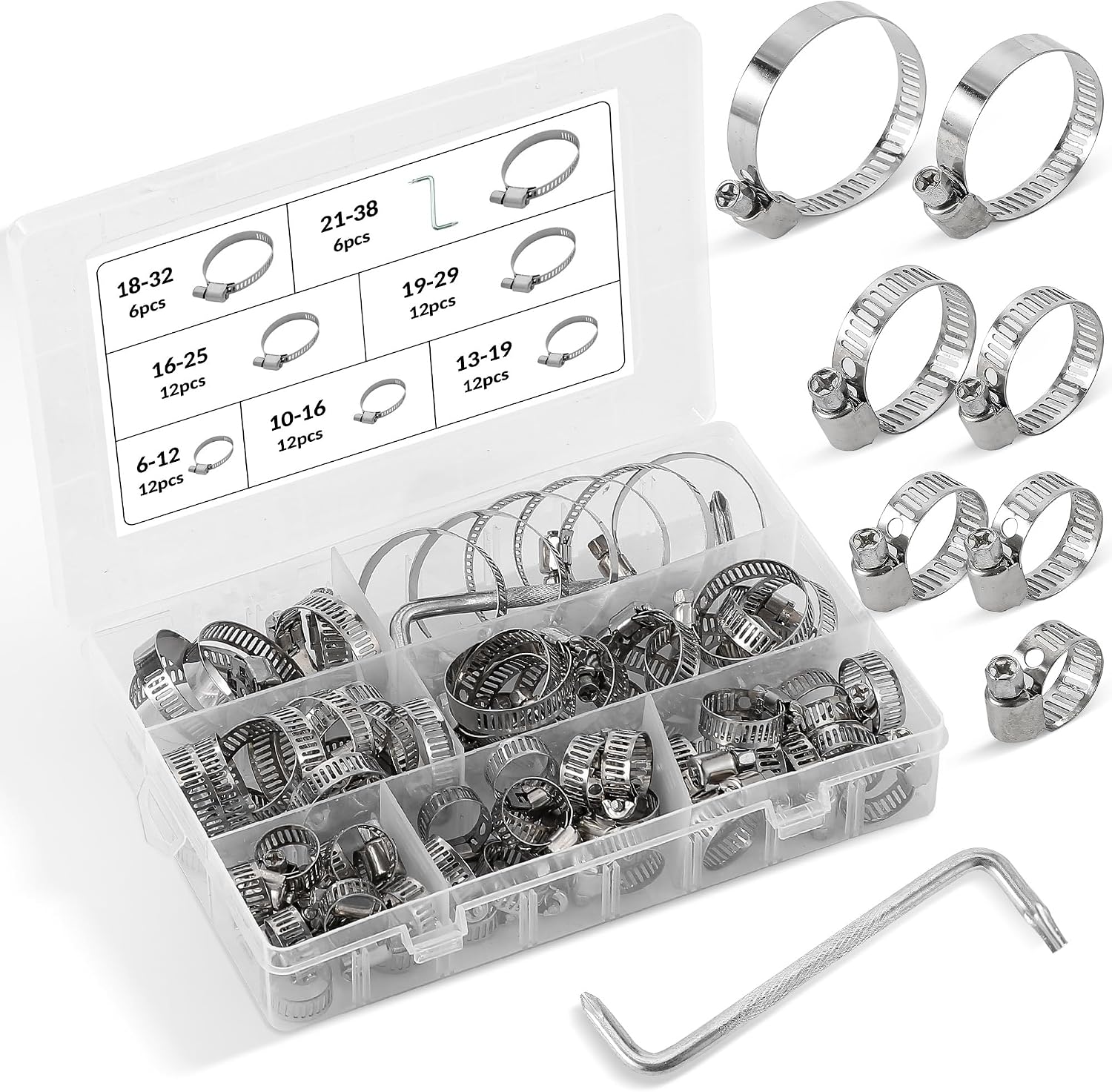 72-teiliges, Verstellbares Schlauchschellen-set Aus Edelstahl – Schlauchschellen, Metallschlauchschellen, Vielseitiges Set Für Rohre Verschiedener Durchmesser, Sanitärinstallation, Kfz-bereich, Garten