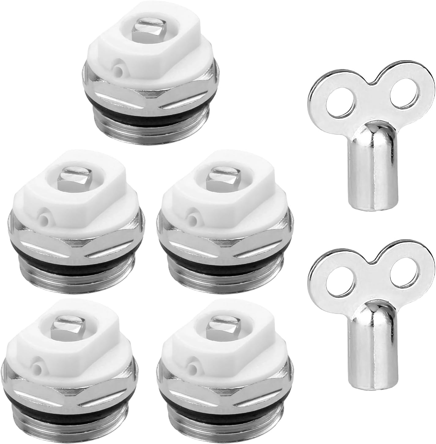 Set Mit 5 Entlüftungsventilen Für Heizkörper, Inklusive Entlüftungsschlüssel, Heizkörperentlüfter, Heizkörperentlüfter-luftventil, 1/2"-heizkörperentlüfterschlüssel, Heizungsentlüfter, Kompatibel Mit