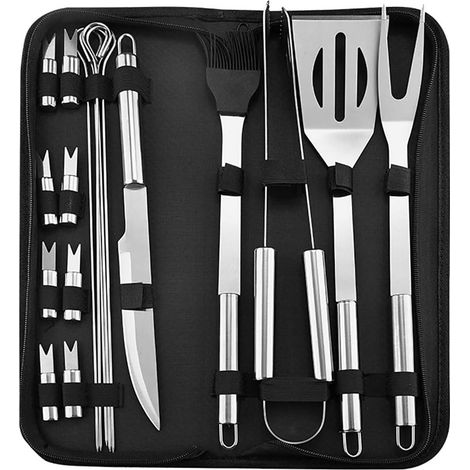 Grillbesteck-set, 18-teiliges Grillzubehör Aus Edelstahl, Grillbesteck Für Camping Und Gartenpartys
