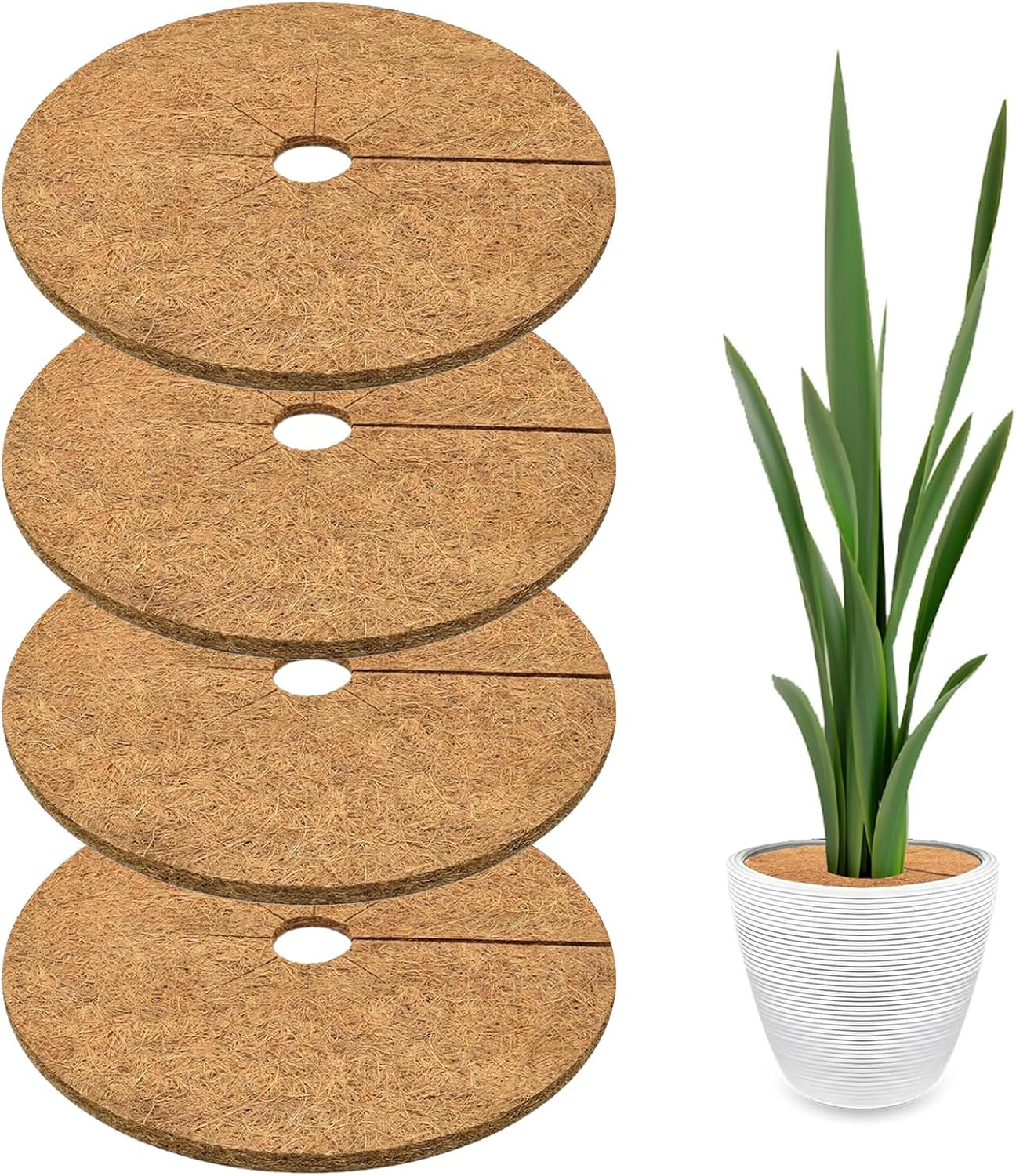Set Mit 4 Weichen Kokosmatten 25 Cm, Durchlässige Unkrautbekämpfungs-mulchscheiben, Frostbeständiger Winterschutz, Ideal Für Gartenpflanzen Und Topfpflanzen Im Freien (braun)