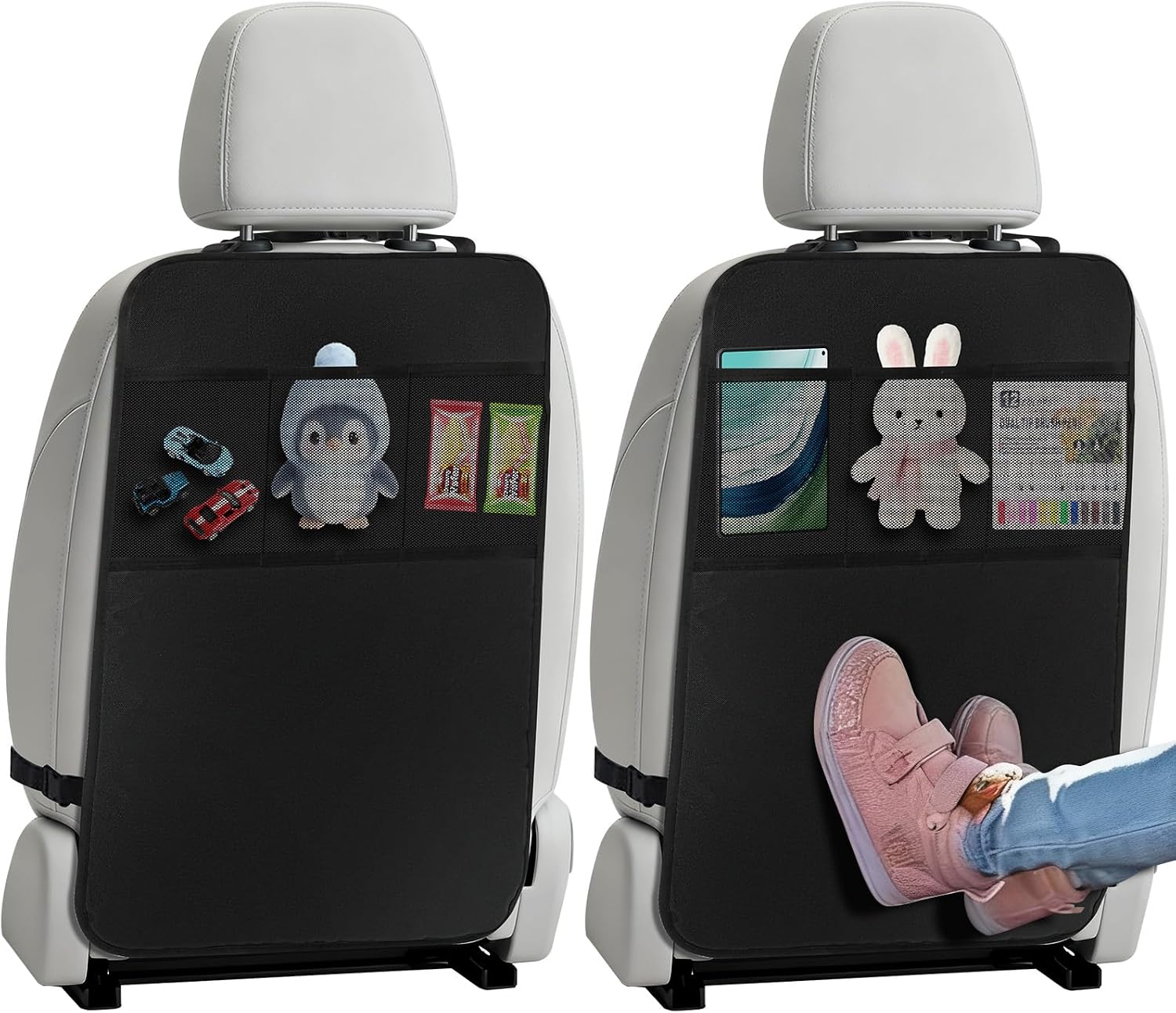 2-teiliger Auto-organizer Für Kinder, Wasserdichter Kindersitzschutz Mit 3 Aufbewahrungstaschen, Rücksitzschutz Aus 600d Oxford-gewebe