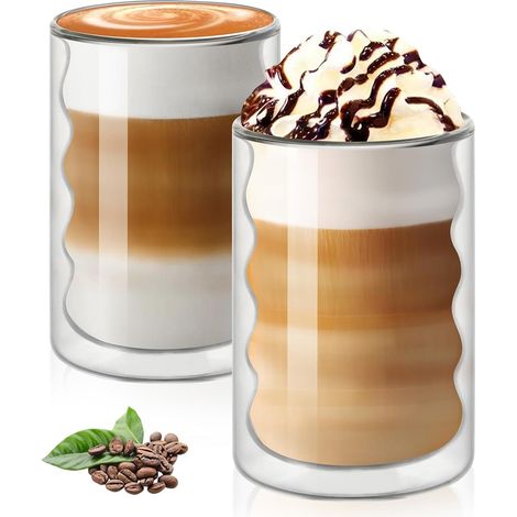 Doppelwandiger Kaffeebecher, 2 Stück 375 Ml Doppelwandige Glasbecher, Kaffeebecher Aus Glas Mit Gewinde, Isolierter Kaffeebecher, Espressogläser Für Latte, Cappuccino, Milch, Tee, Bier