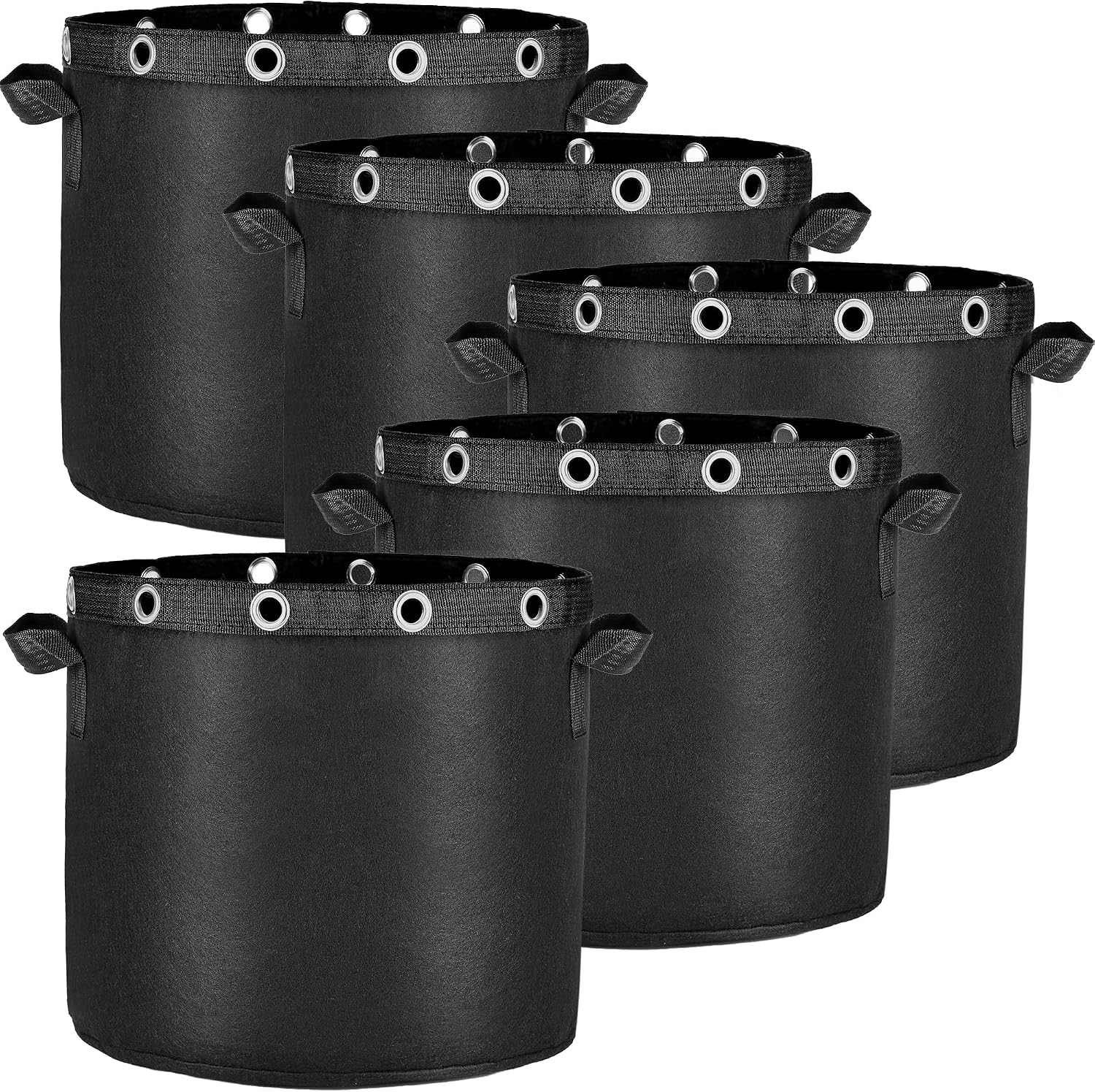 Set Mit 5 Wiederverwendbaren 60-liter-pflanzsäcken Aus Vliesstoff Für Stressarmes Pflanzentraining, Geeignet Für Balkone, Terrassen, Gewächshäuser Und Gärten.