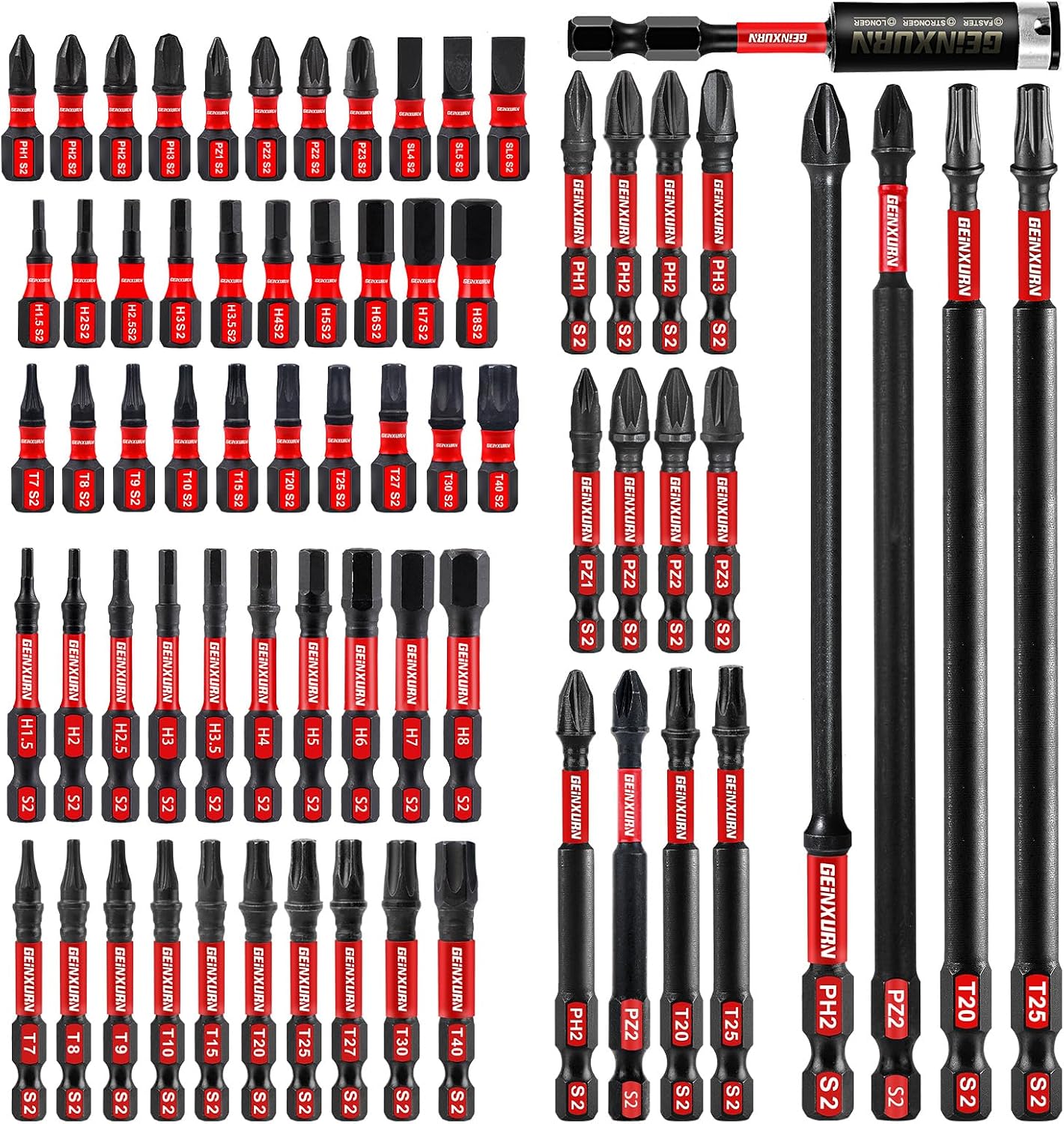 Professionelles 68-teiliges Schlagschrauber-bit-set (ph, Tx, Pz, Sl, Sechskant), Magnetischer Bit Für Schraubendreher, 1/4"-sechskantschaft Aus S2-legierungsstahl Mit 75-mm-bithalter