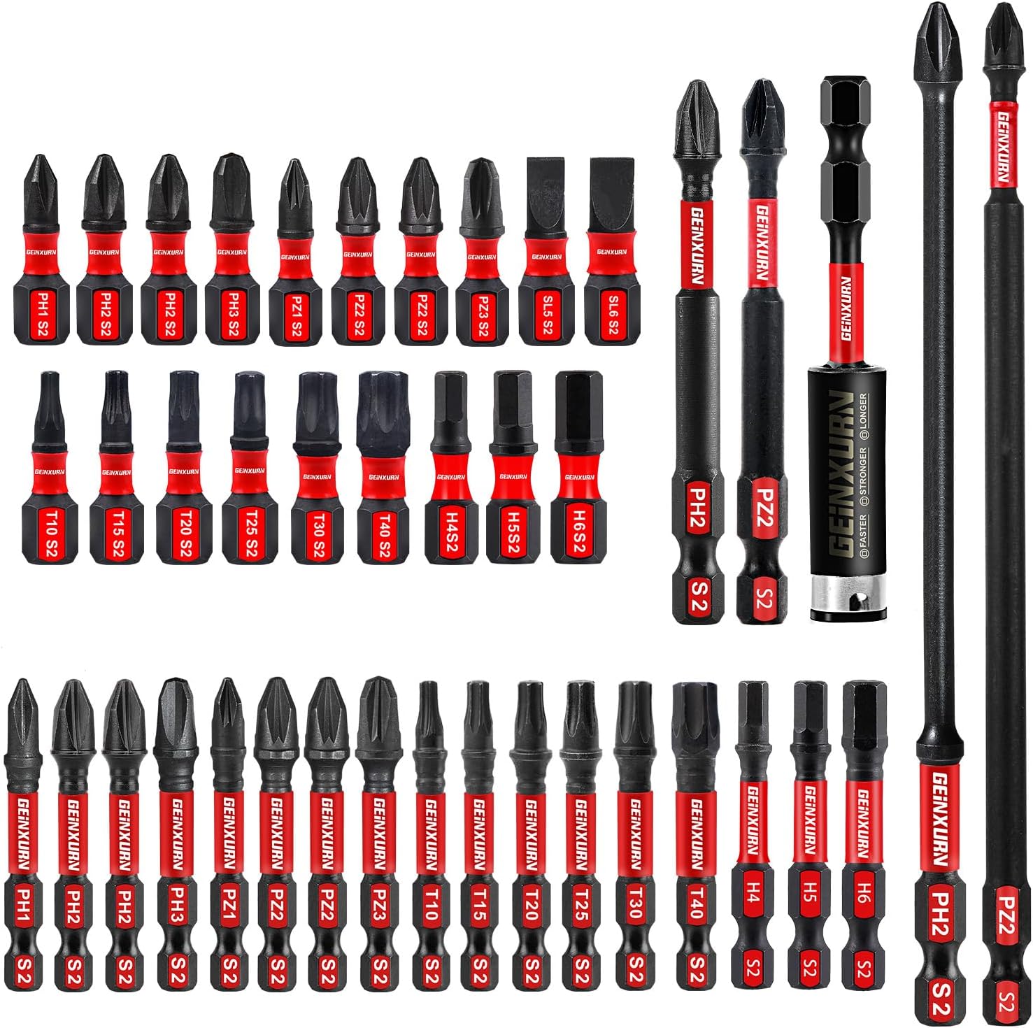 Professionelles 41-teiliges Schlagschrauber-bit-set (ph, Tx, Pz, Sl, Sechskant), Magnetisches Schraubendreher-bit-set Mit 1/4"-sechskantschaft, S2-legierungsstahl Und 75-mm-bithalter