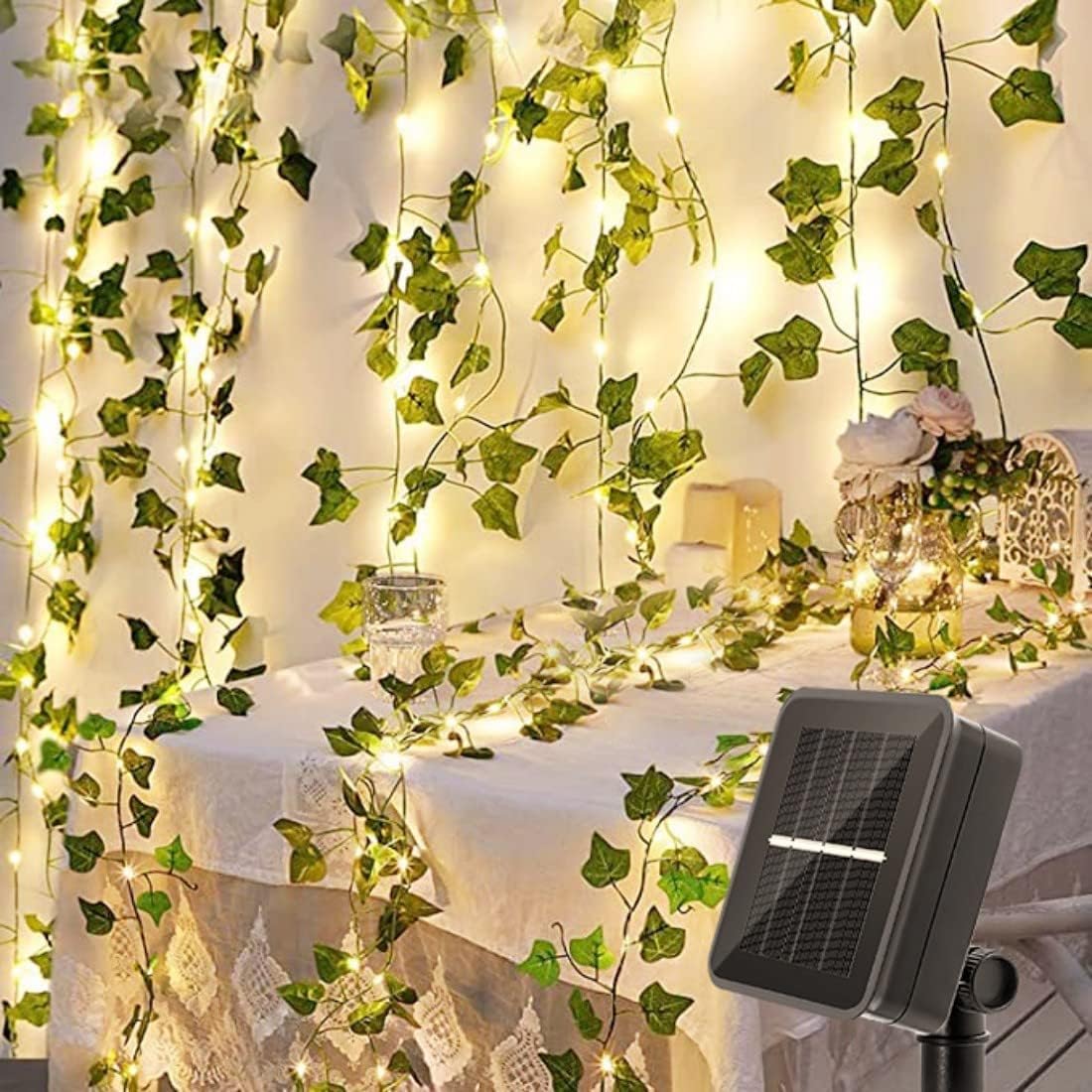 Bigzom Solar-lichterkette Für Den Außenbereich, 10 M Lange Lichterkette In Blattform Mit 120 Leds Und 8 Lichtmodi, Für Garten, Terrasse, Balkon, Party