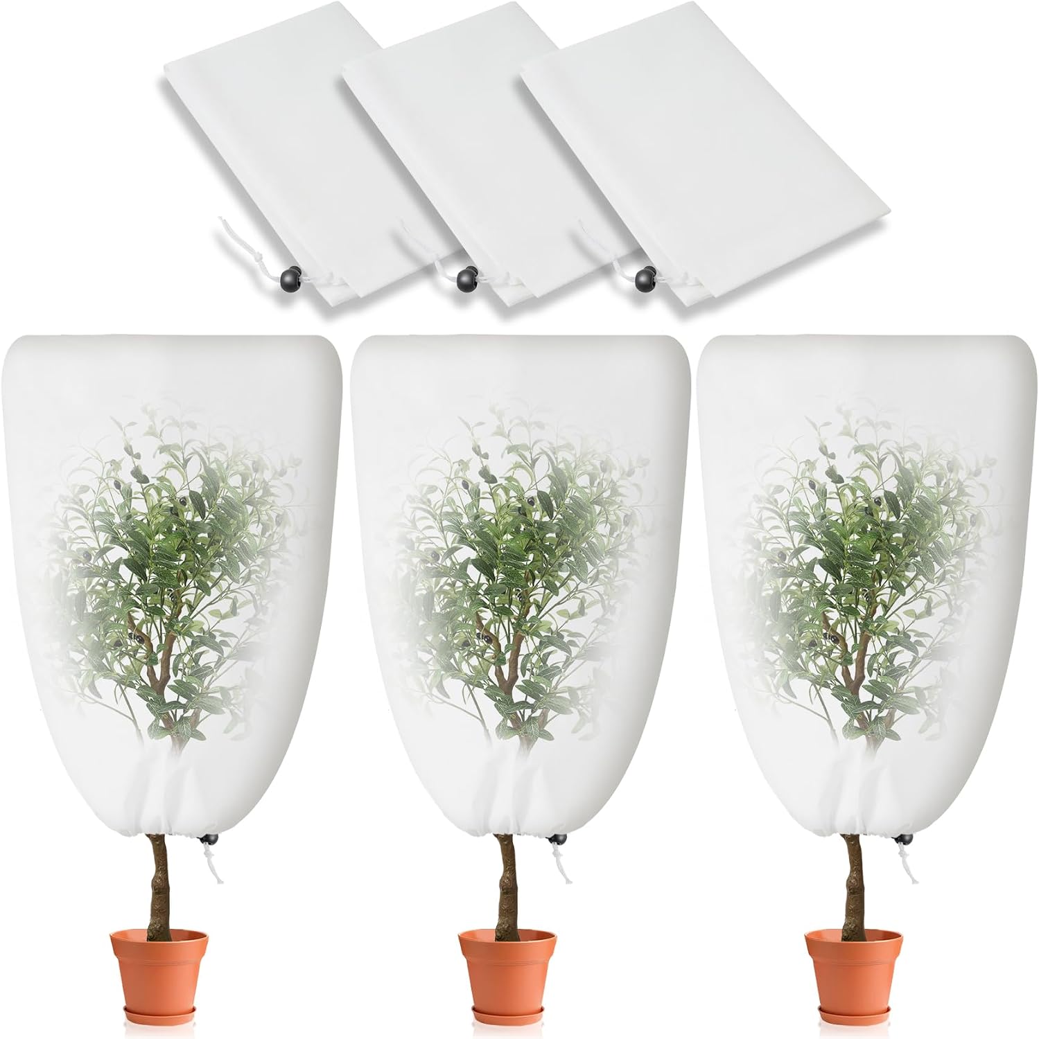 3er-set Winterabdeckungen Für Gartenpflanzen 70 G/m² 80 Cm X 120 Cm Mit Kordelzug Kältebeständig, Wetterfest, Warm, Wiederverwendbar