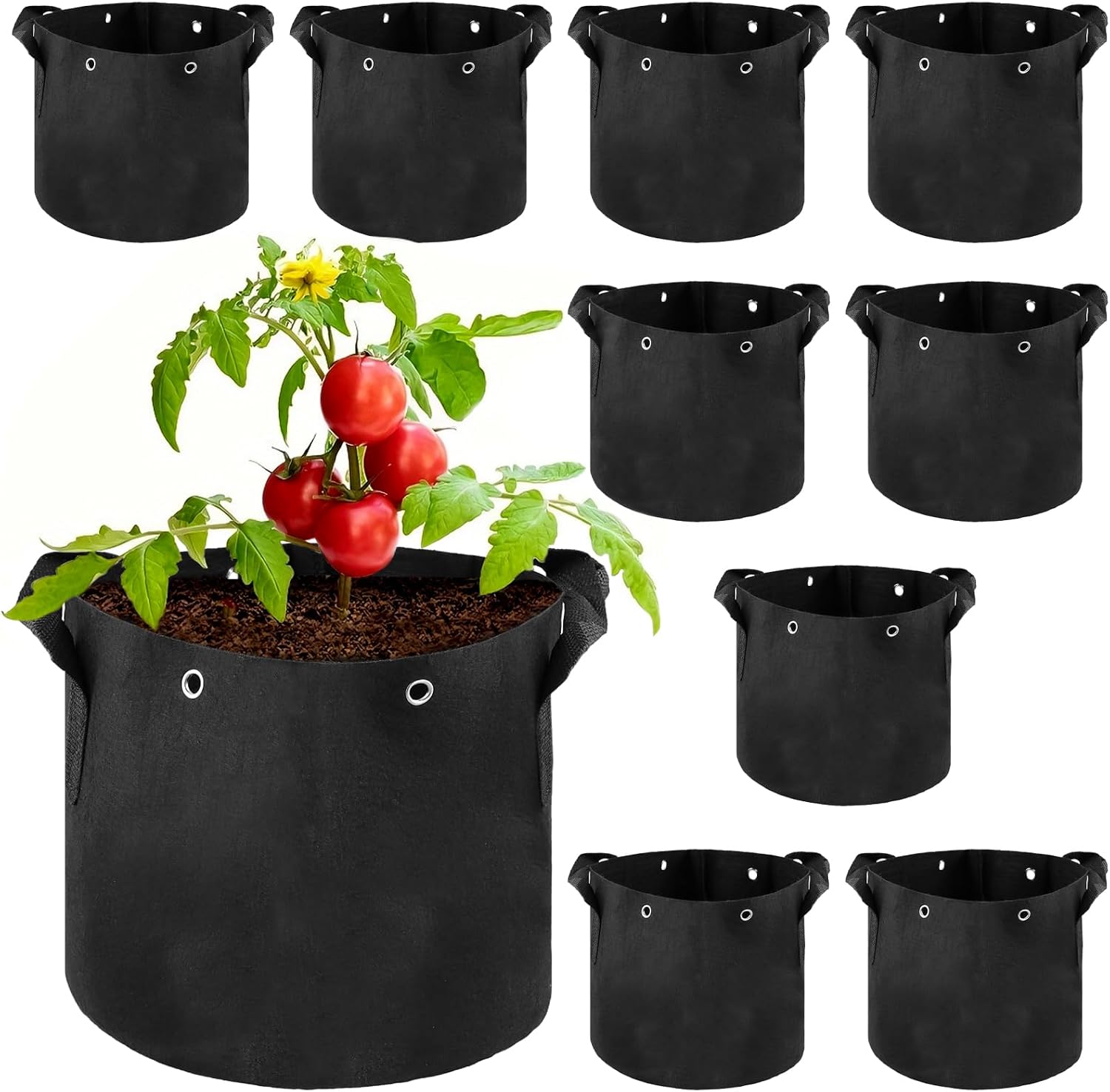 10er-set Pflanzsäcke Aus Vliesstoff, 12 L – Gemüsesäcke Mit Tragegriffen – 25 X 22 Cm – Für Kartoffeln, Tomaten, Gemüse Und Blumen – Garten, Balkon, Terrasse