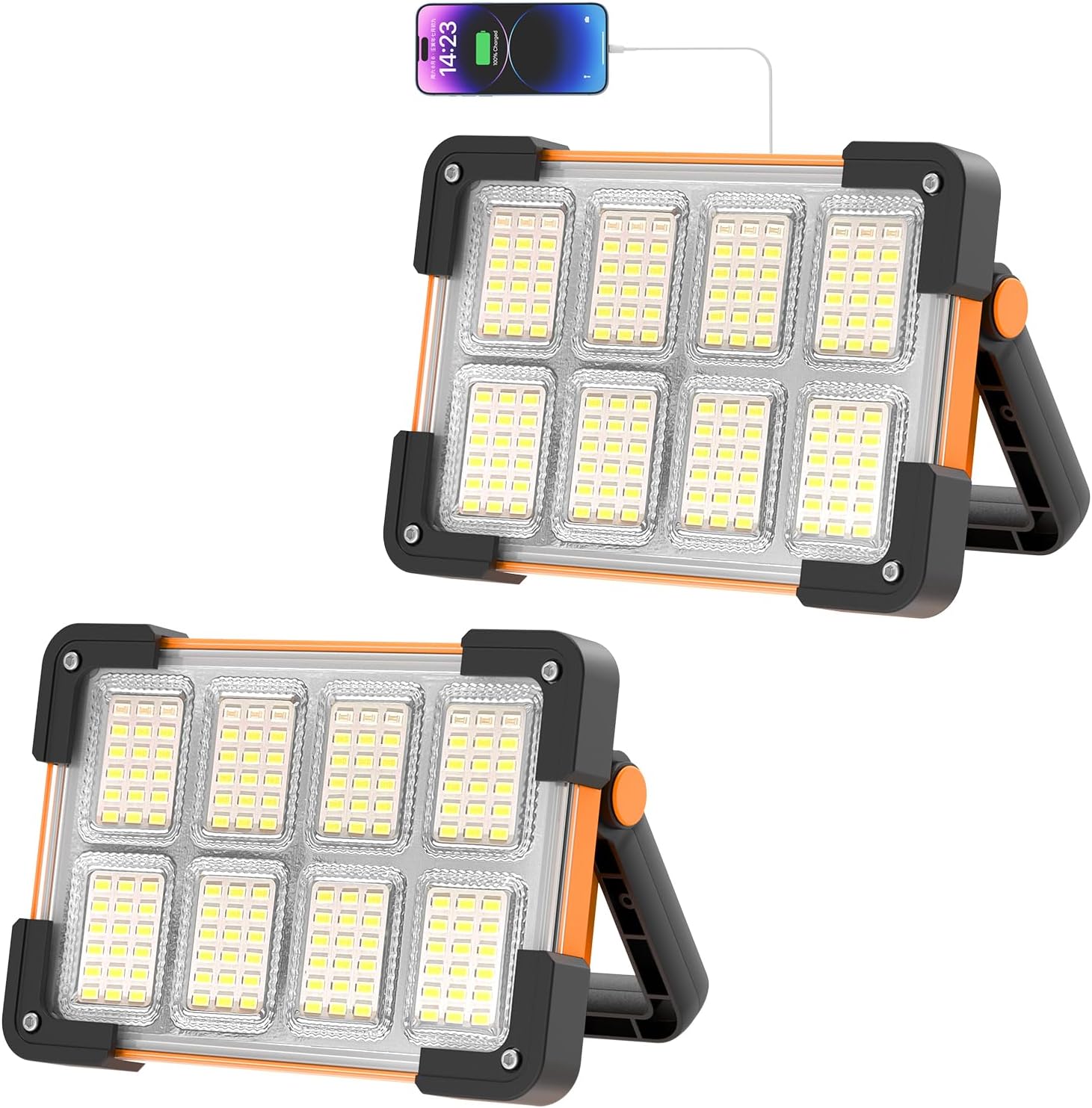 Wiederaufladbarer Led-flutlichtstrahler, 6000 Mah Led-arbeitsleuchte, 4 Modi, Solar-led-lampe, Tragbare, Wasserdichte Usb-led-arbeitsleuchte, Arbeitsleuchte Für Camping, Wartung, Notfälle (2 Stück)