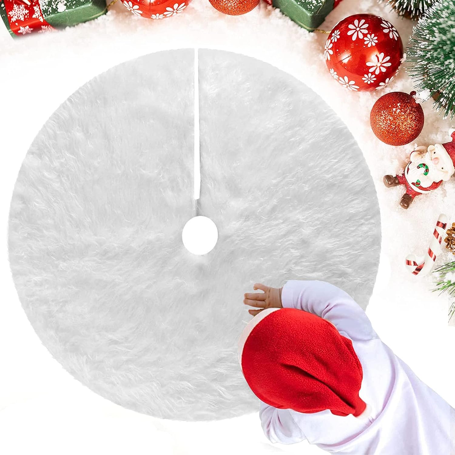 Weißer Weihnachtsbaumrock, Plüschmatte, Runder Baumfußüberzug, Partydekoration, Ornamente (78 Cm)