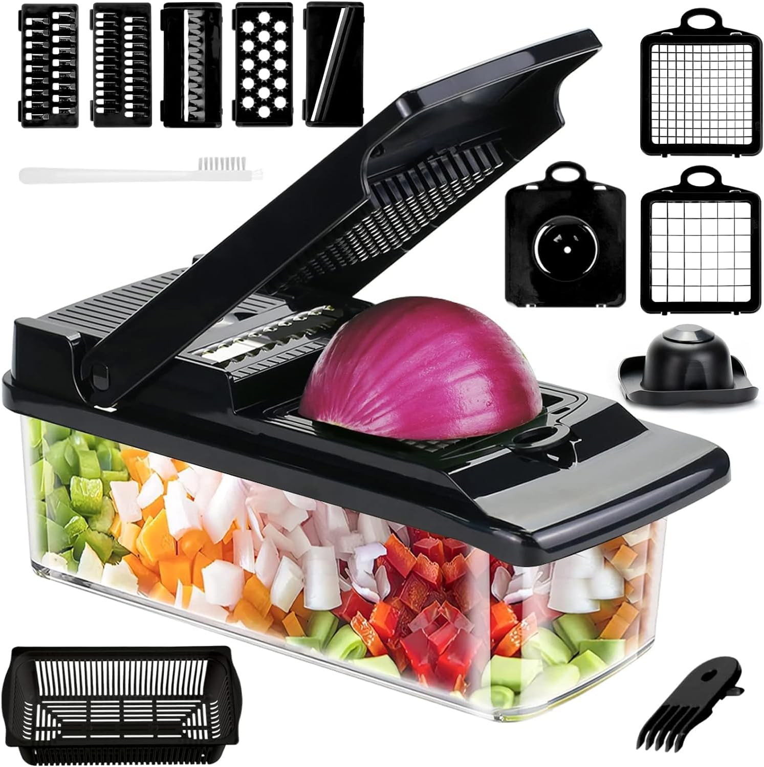 Multifunktionaler Gemüseschneider, Idiqib 15-in-1 Küchenmandoline, Manueller Gemüseschneider Mit Eiertrenner, Gemüseschneider-küchenzubehör Für Zwiebeln, Tomaten, Karotten, Gurken