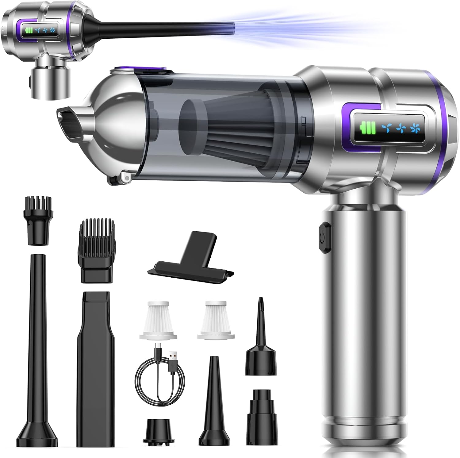 Akku-handstaubsauger, 28000 Pa, Mit Display, 4-in-1-autostaubsauger Und Ein-knopf-staubsauger, Bürstenloser Motor Und 3 Geschwindigkeitsstufen Für Zuhause/büro/auto/tierpflege