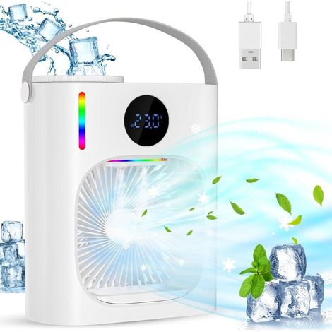 Tragbare Klimaanlagetragbarer, Leiser Klimagerät 900 Ml, 4-in-1-luftkühler, Usb-mini-ventilator, 3 Geschwindigkeitsstufen, 2 Nebelmodi, Für Schlafzimmer (weiß A)