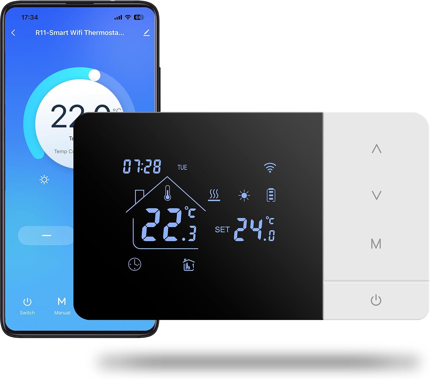Beok Wlan-thermostat Für Gasheizkessel, 3 A, Usb- Oder Batteriebetrieb, Programmierbar Batteriebetriebener 2-draht-thermostat, Aufputzmontage, Kompatibel Mit Alexa Und Google Home, Sprachsteuerung Un