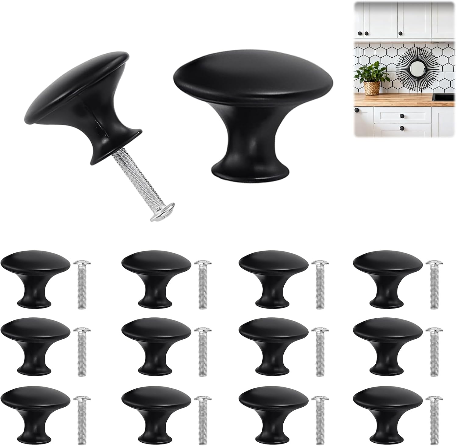 12 Schwarze, Moderne Schranktürknöpfe Mit Passenden Schrauben Möbelknöpfe Aus Edelstahl, Küchenschrankgriffe, Türknöpfe, Badezimmerschrankgriffe, Kommoden- Und Schubladengriffe