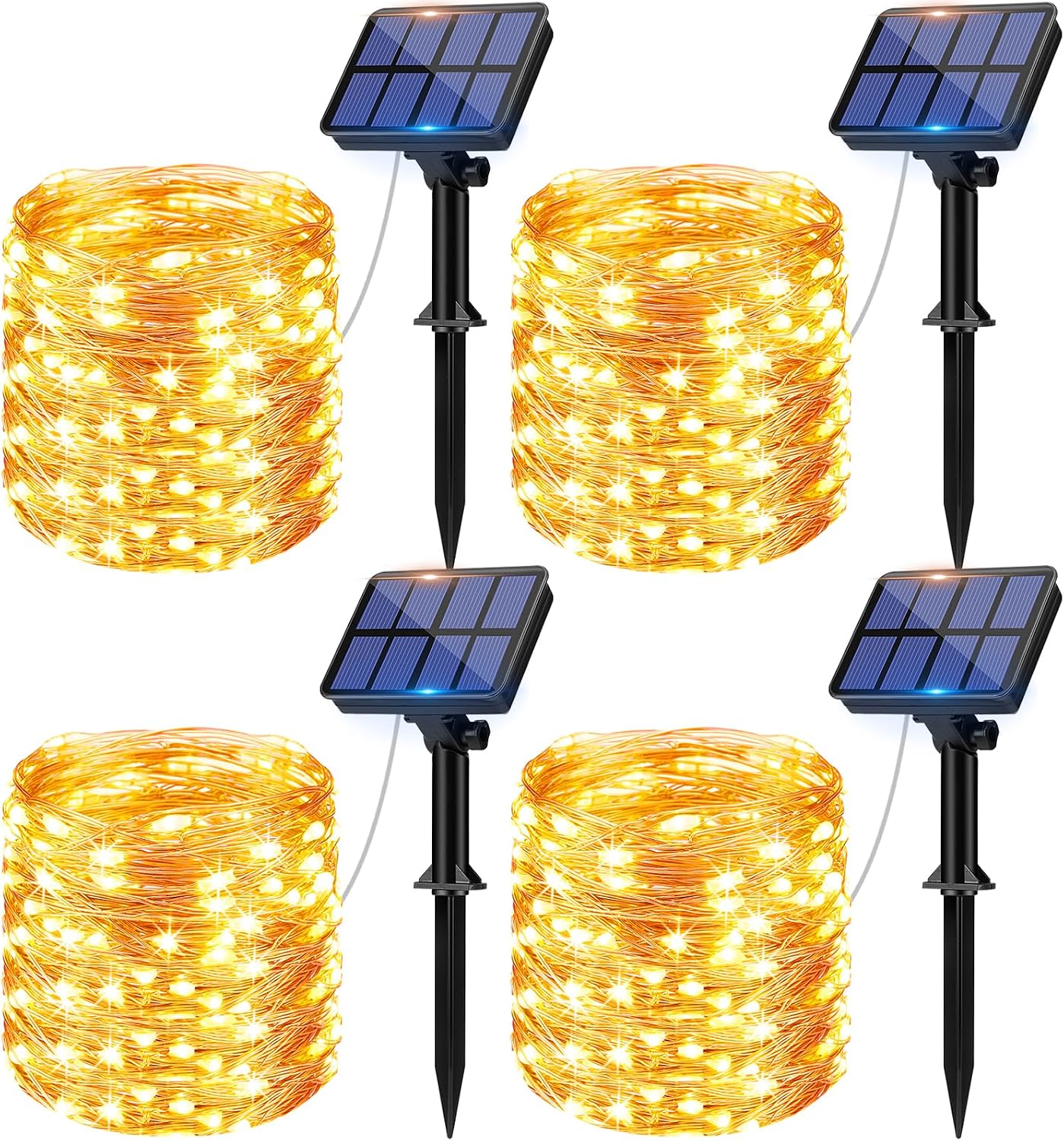 4er-set Solar-lichterketten Für Den Außenbereich, 12 M Lang, 120 Leds, Wasserdicht, 8 Beleuchtungsmodi, Für Garten, Terrasse, Hof, Haus, Weihnachten, Hochzeiten, Partys, Warmweißes Licht