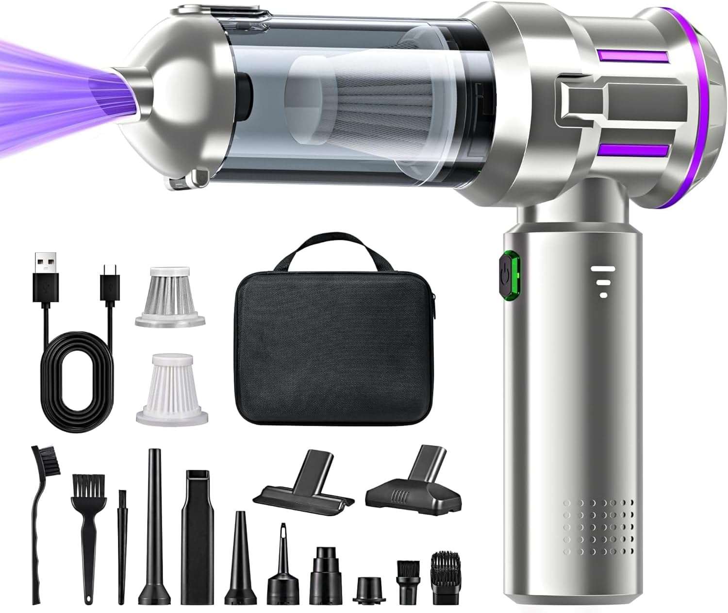 4-in-1 Akku-handstaubsauger, 28.000 Pa, Leistungsstarker Autostaubsauger, 3 Geschwindigkeitsstufen, 220.000 U/min, Bürstenloser Motor, Ein-knopf-entleerung, Eva-beutel, Für Auto, Haushalt Und Tierhaar