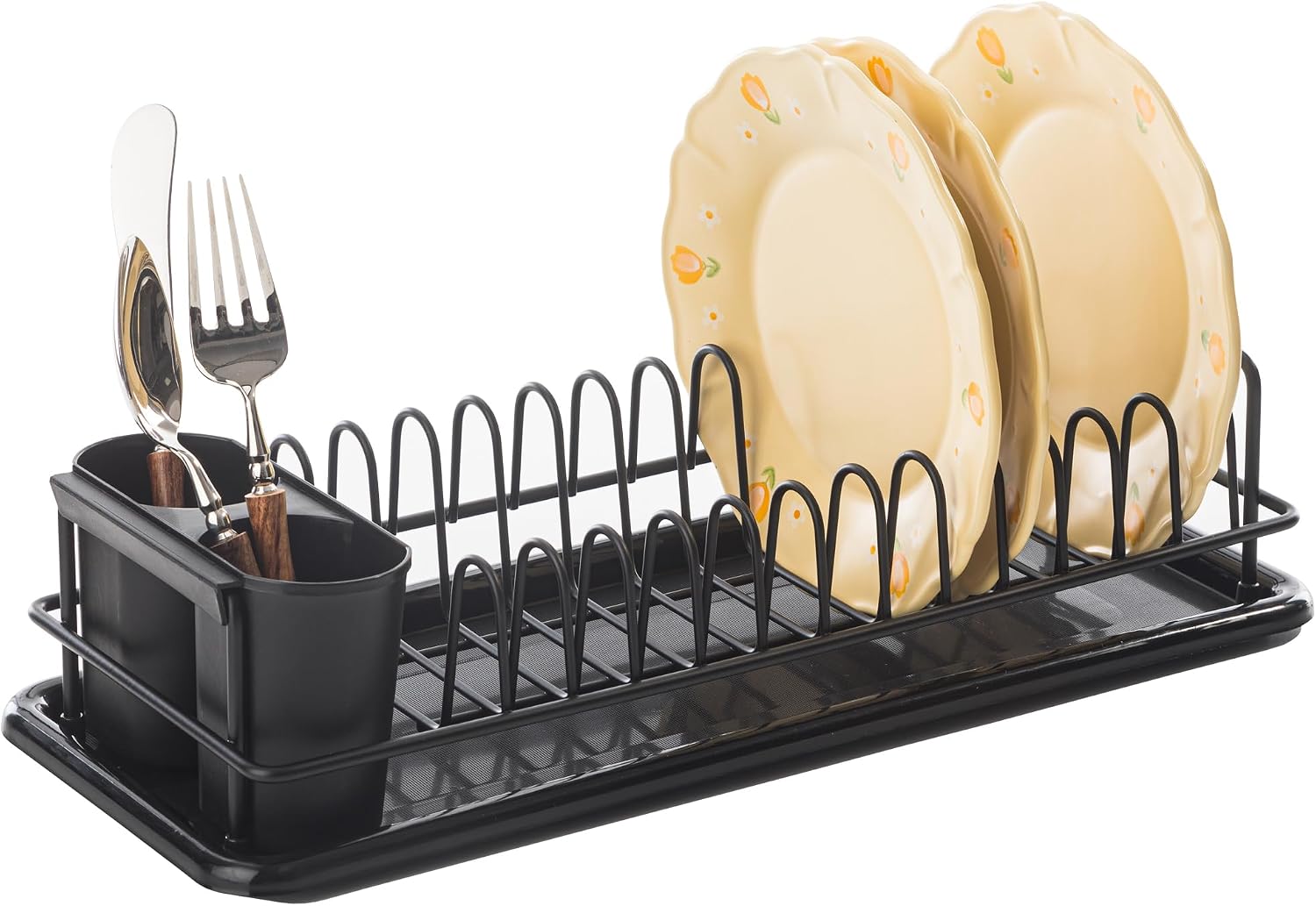 Kompakt Und Platzsparend Mit Besteckhalter, Ideal Für Arbeitsplatte Oder Spüle Mit Abtropfschale – Kapazität Für Bis Zu 12 Teller, 41 X 17 X 10 Cm (schwarz)