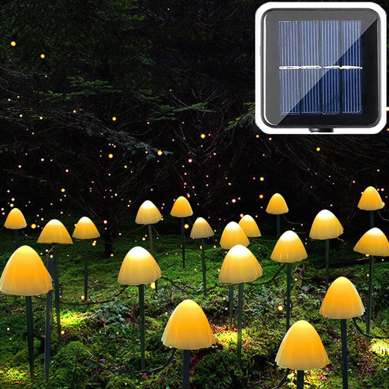 Solar-lichterkette In Pilzform, 5 M, 20 Led-pilze, 8 Modi, Wasserdicht, Für Gartenwege, Terrasse, Balkon, Garten, Weihnachten, Warmweiß