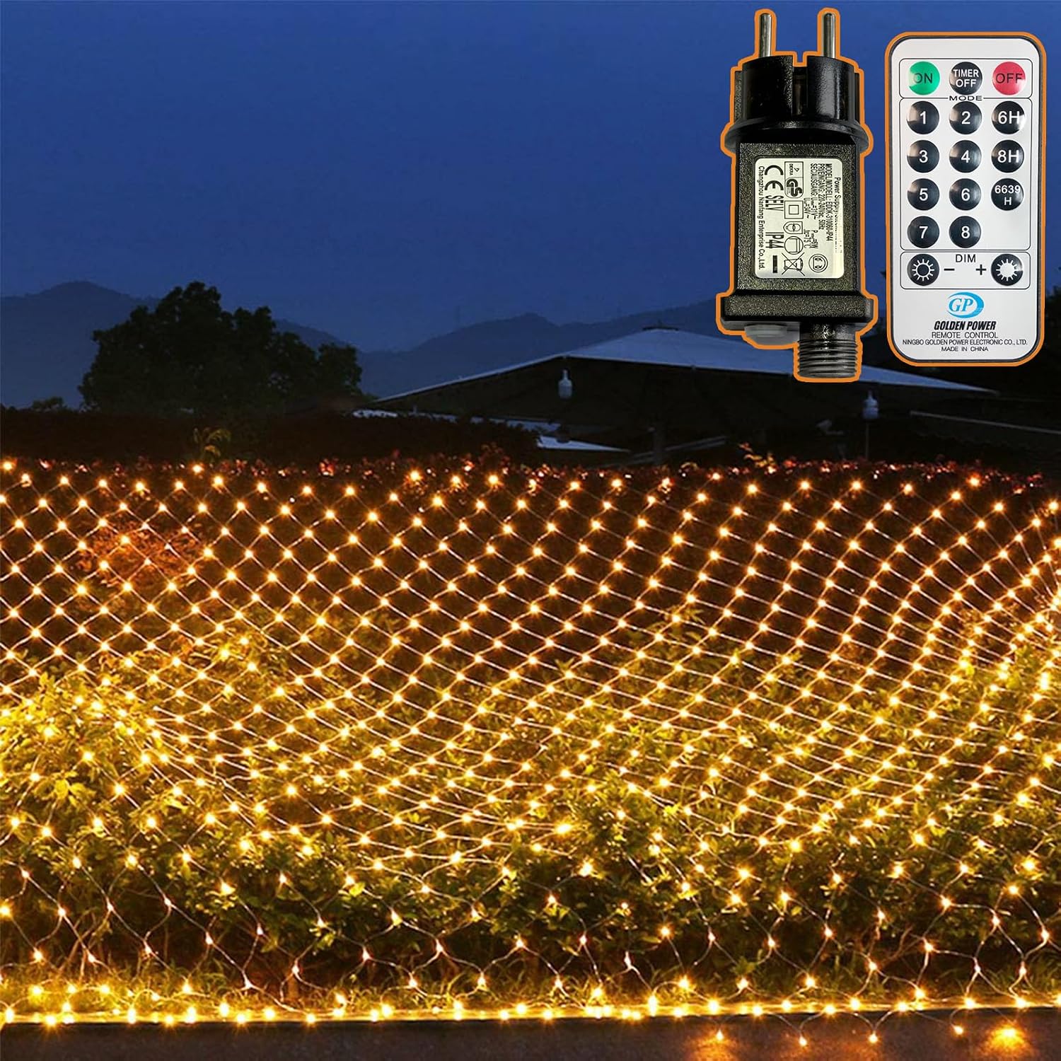 Lichterkette Mit 204 Leds, 3 M X 2 M, Wasserdicht, Solarbetrieben, 8 Lichtmodi, Mit Timer Für Garten, Terrasse Und Zaun, Warmweiß