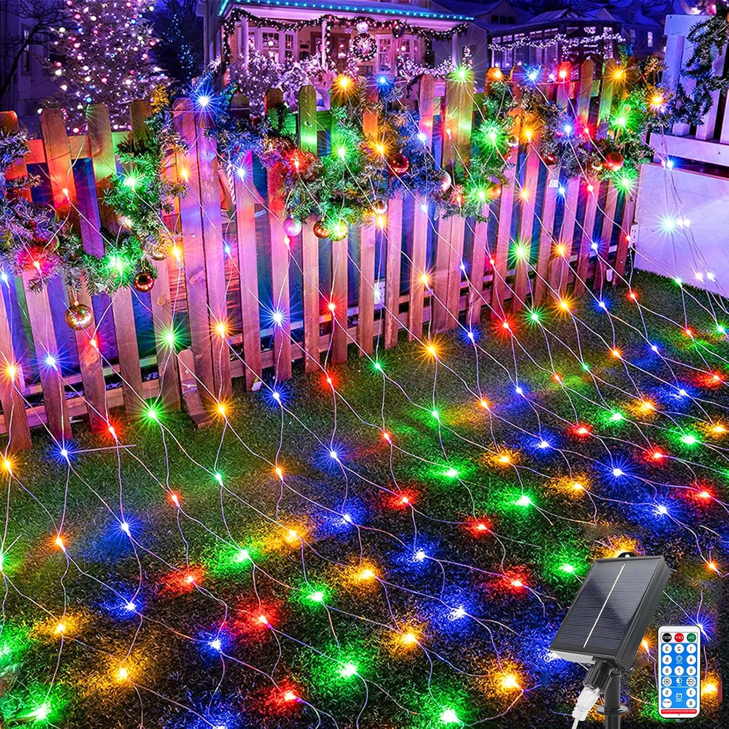 Solarbetriebene Lichterkette Für Den Außenbereich, 2 M X 3 M, 198 Leds, 8 Modi, Fernbedienung, Wasserdicht, Für Weihnachten, Sträucher, Zäune Und Gärten