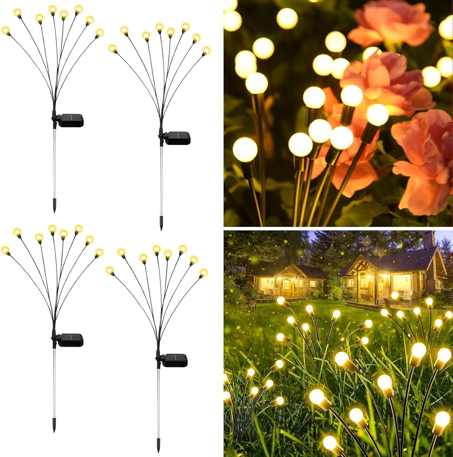 Solar-gartenleuchten Für Den Außenbereich, 4er-pack Mit 8 Leds, Verbessertes Design, Höhenverstellbar, Verschiedene Modi, Ip65 Wasserdicht, Für Terrassen, Gärten, Rasenflächen Und Decks