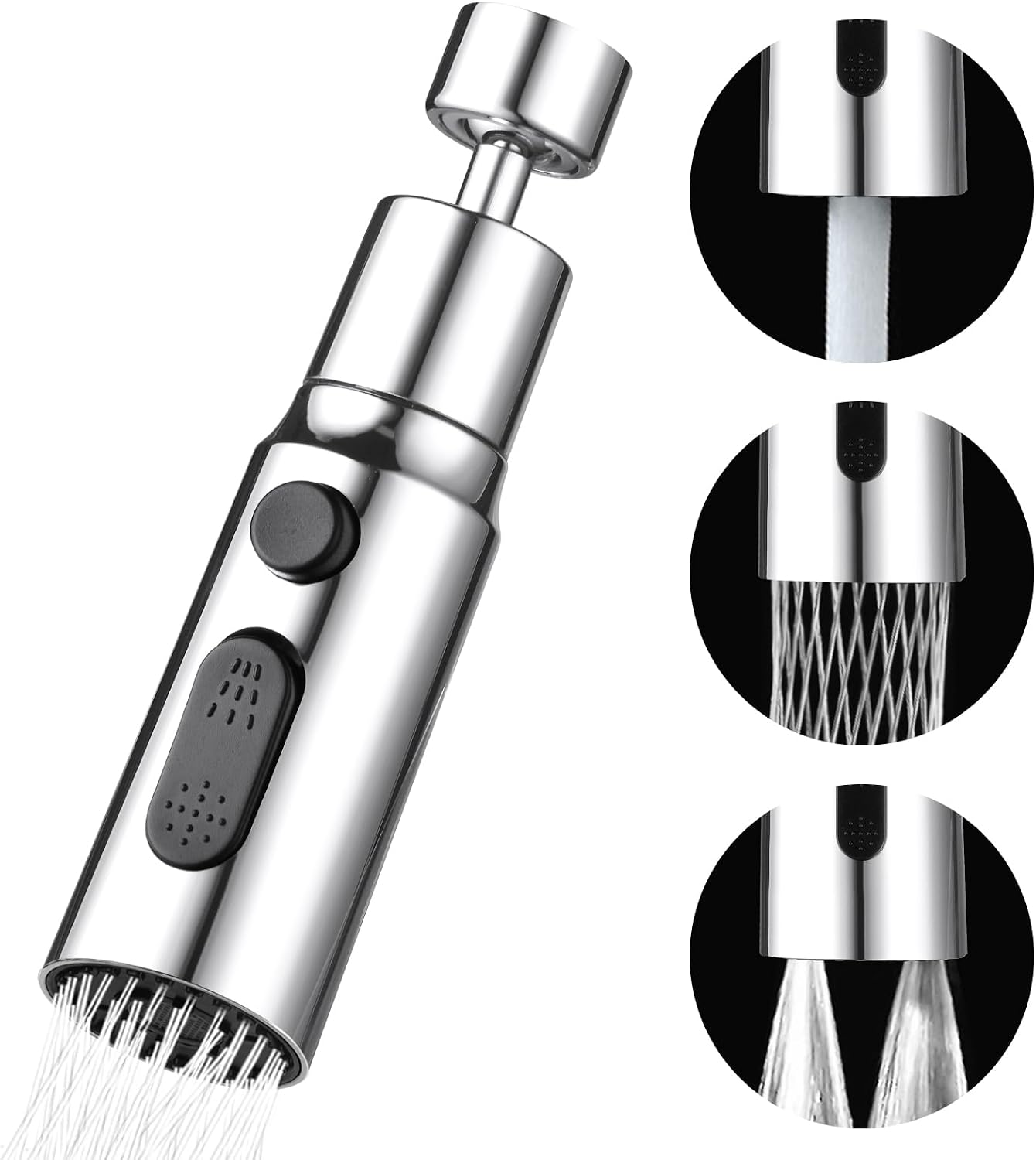 3er-set – Küchenspülen-brausekopf, 360° Drehbar, 3 Strahlarten, Küchenarmatur-düse Mit Luftsprudler, Küchenspülen-mischbatterie Mit Drehbarem Brausekopf, Universeller Schwenkadapter