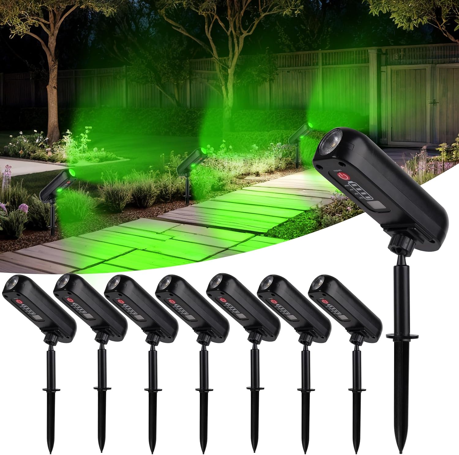 Set Mit 8 Grünen Solarstrahlern, Ip65 Wasserdichte Solarleuchten Für Den Außenbereich, 2 Modi, Solarbeleuchtung Für Garten, Einfahrt, Weg, Hof