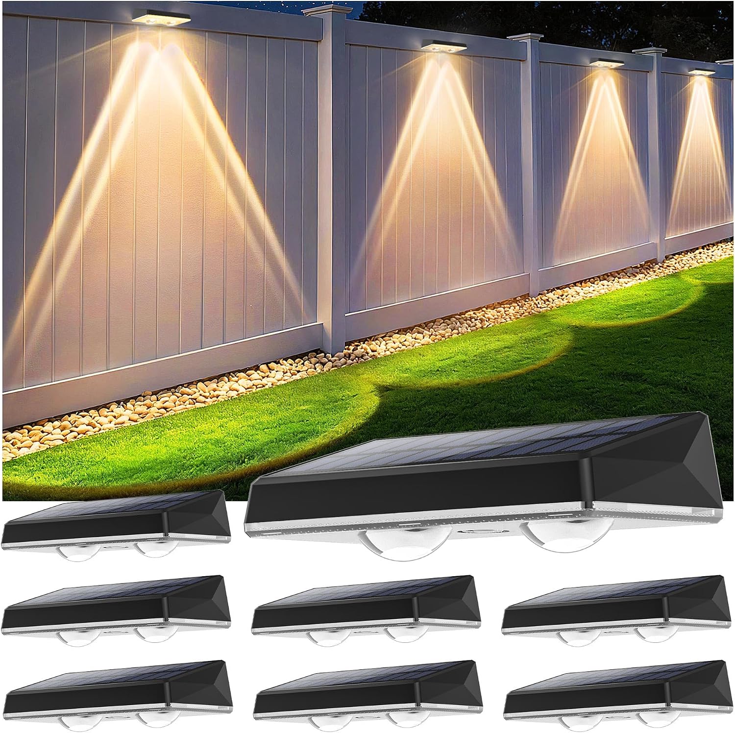 Ip67 Wasserdichte Solar-außenwandleuchte, 8 Stück, Weiße Solar-außenleuchten Mit 3 Modi, Leistungsstarke Solar-außenlampe Für Hof, Garten Und Zaun