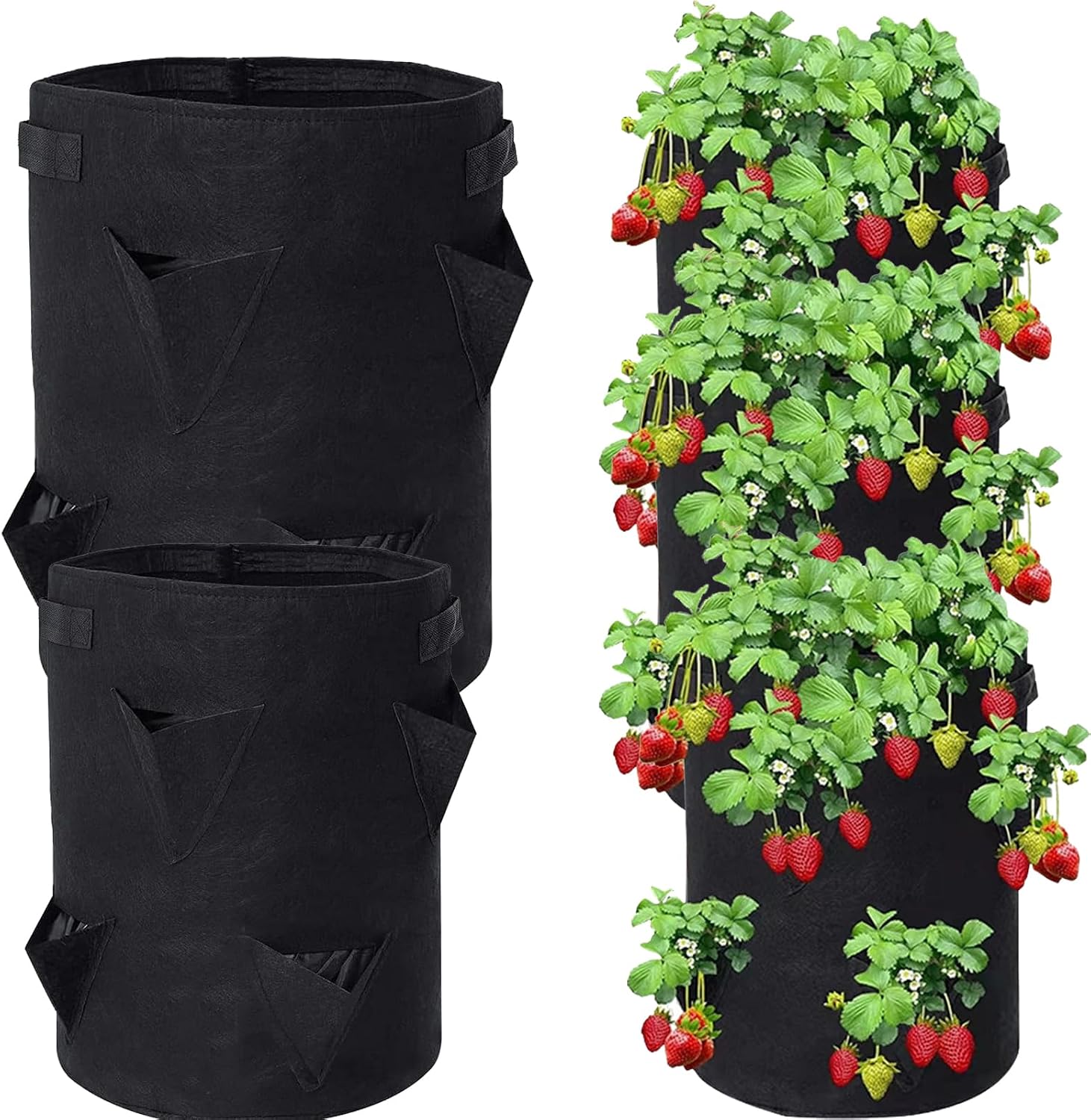 Runde Pflanzsäcke, 2 Stück, Atmungsaktive Vlies-pflanzsäcke, Anzuchttöpfe Mit Griff Für Blumen Und Gemüse – Schwarz