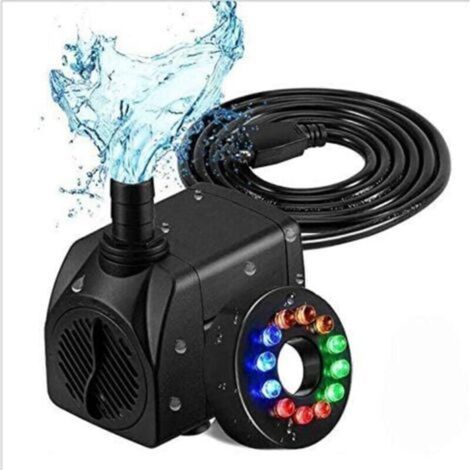 Elektrische Tauchpumpe, 800 L/h, Leise Und Kompakt (16 W), Mit Mehrfarbiger Led-beleuchtung (12 Farben) Für Springbrunnen, Teiche Oder Als Dekoration Im Innen- Und Außenbereich