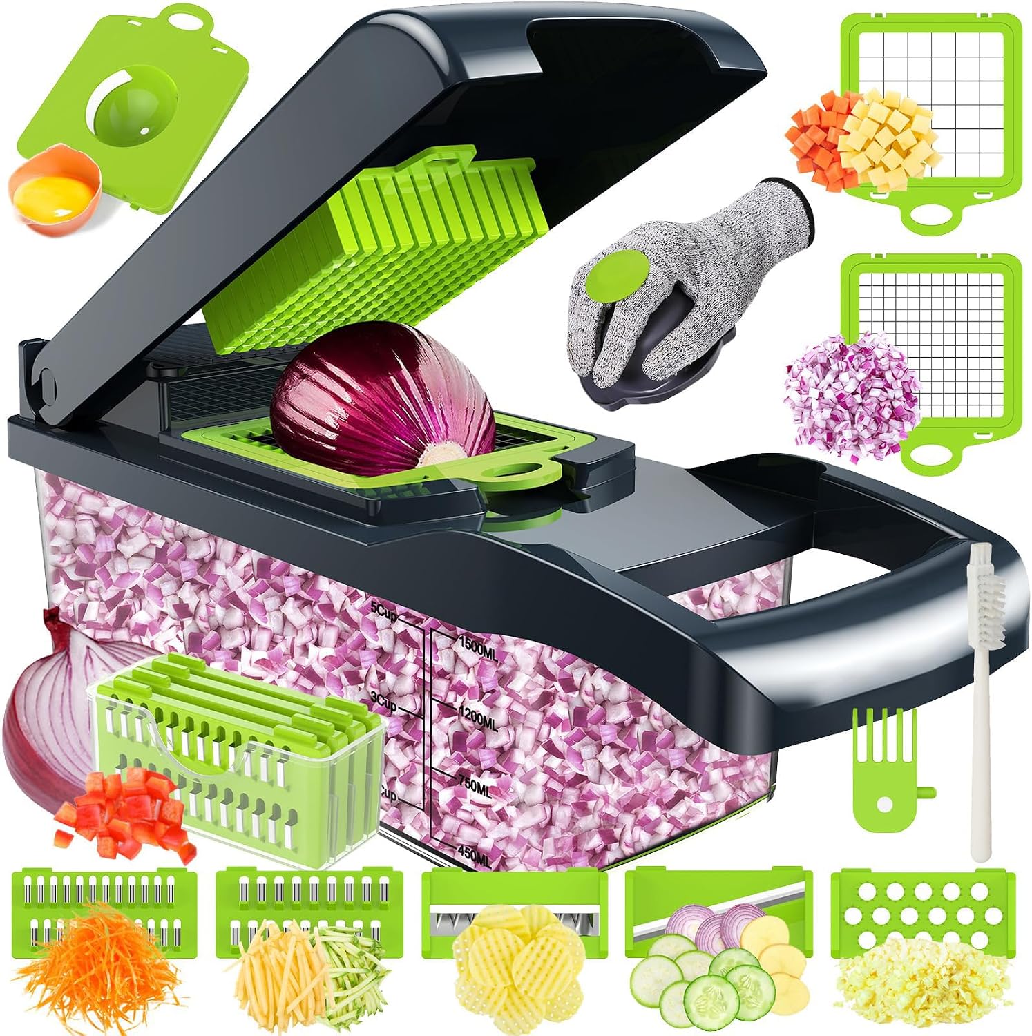 16-in-1 Multifunktions-gemüseschneider Mit 7 Verstellbaren Klingen Küchenmandoline, Manueller Gemüseschneider, Zwiebelschneider, Pommes-frites-schneider, Julienne-schneider Für Tomaten, Karotten, Gur