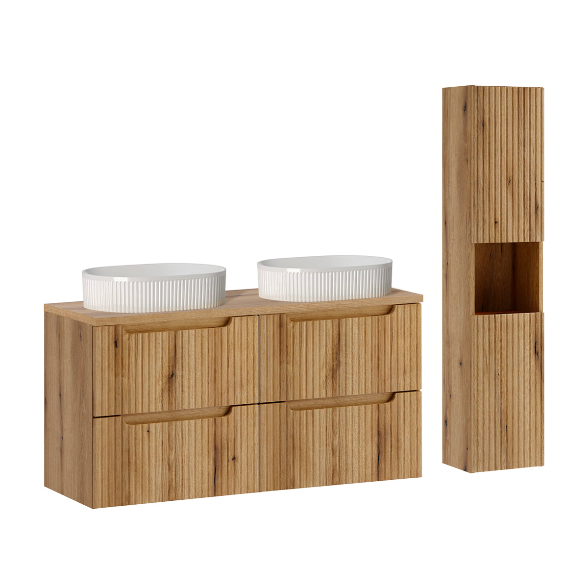 Doppelwaschtisch Set 120cm 4 Schubladen Und Hochschrank Riva Holz