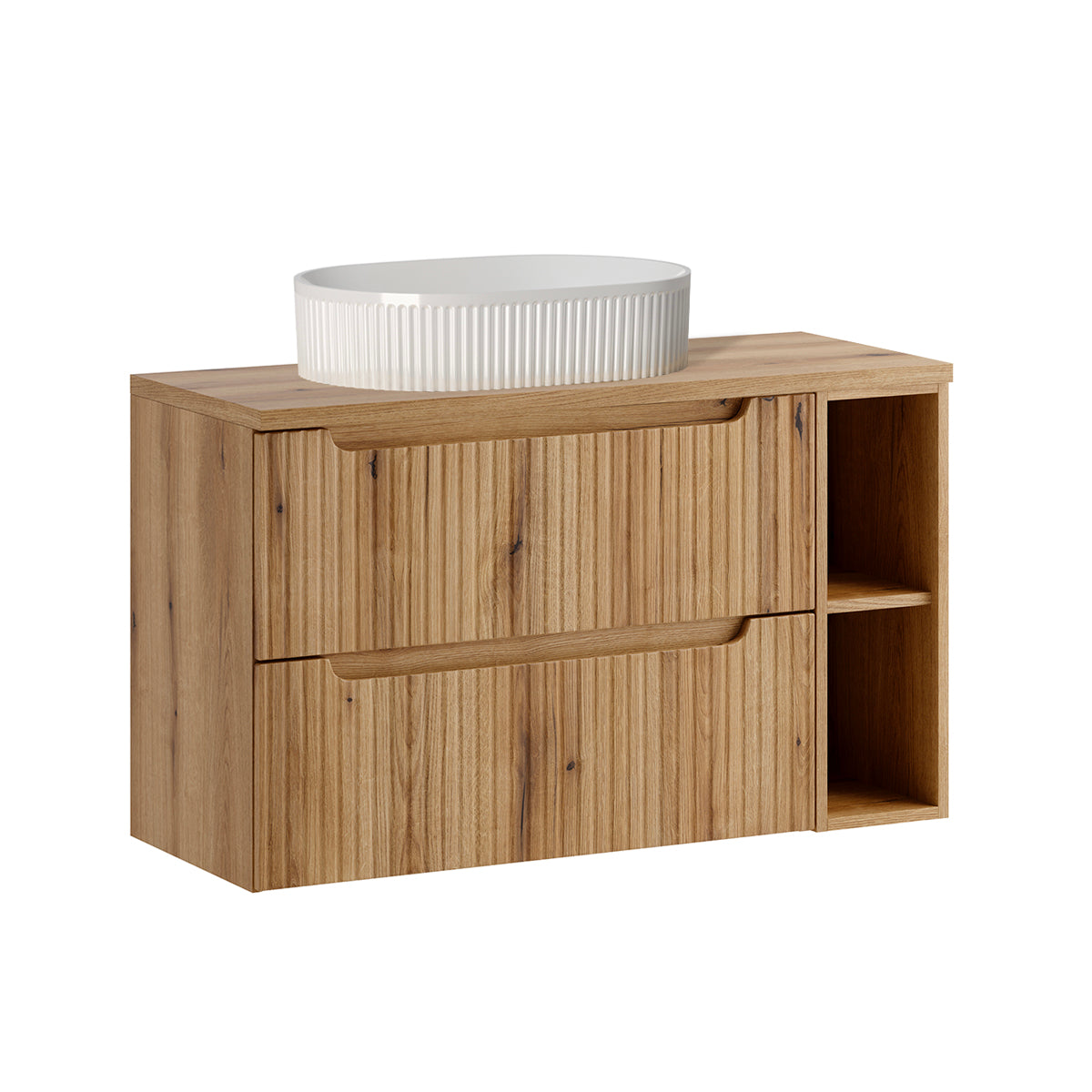 Waschtischunterschrank Einzelwaschbecken 100cm 2 Schubladen 2 Fächer Riva Holz