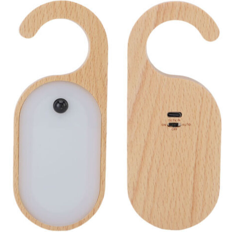 Tragbare Türlampe Mit Integriertem Bewegungsmelder Und Tableau-mémo, Weiße, Wiederaufladbare Led-leuchte Und Holz, Ideal Für Das Zimmer Und Den Baderaum.