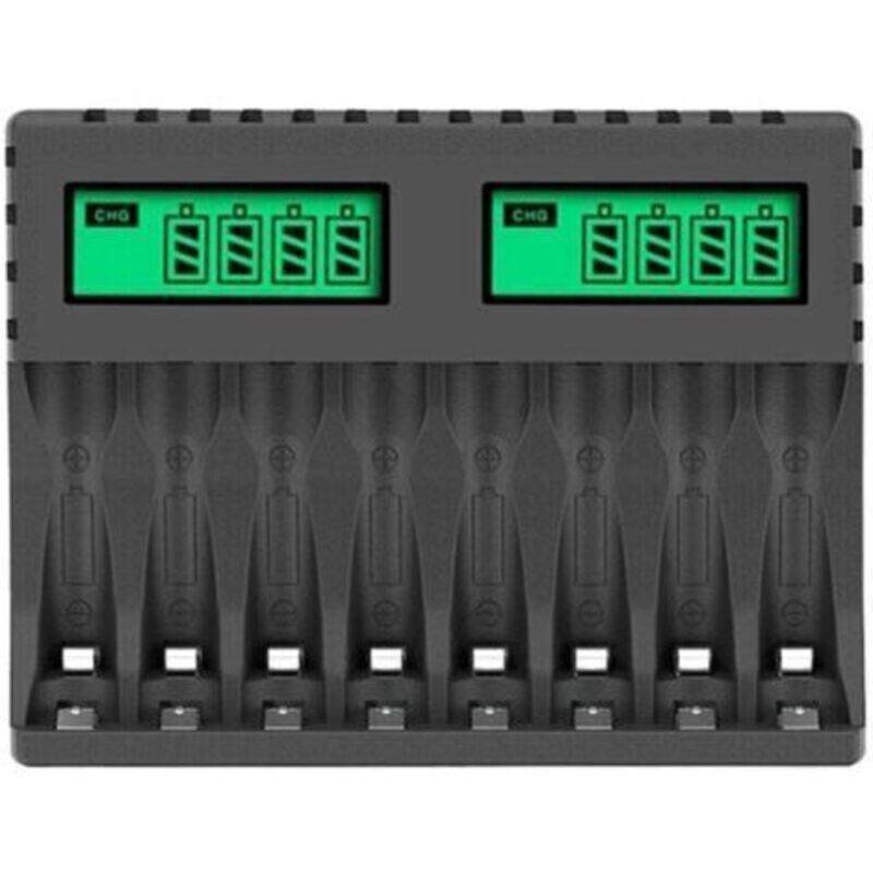 Intelligentes Batterieladegerät Mit 8 Steckplätzen Und Lcd-display Für Wiederaufladbare Aa/aaa Nicd Nimh-batterien, Aa Aaa-batterieladegerät