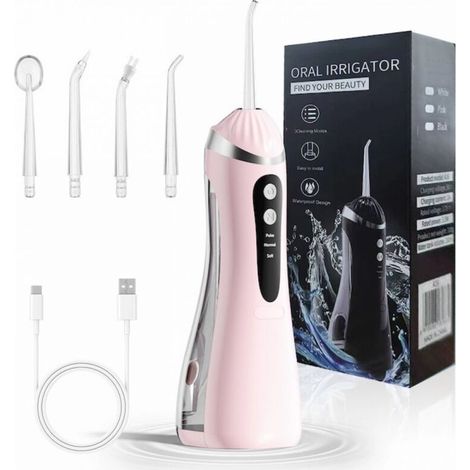 Rosa Munddusche – 4 Düsen – 3 Modi – 200-ml-tank – Ipx6 Wasserdicht – 1600 Impulse/minute – 1200-mah-akku