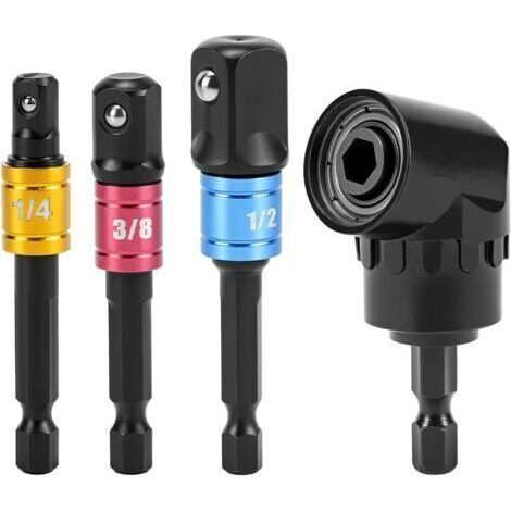 105°-winkelschraubendreher-adapter, Akkuschrauber-aufsatz, Bohrer Mit Sechskantschaft, 3 1/4"3/8""1/2"" Stecknüsse, Schwarz