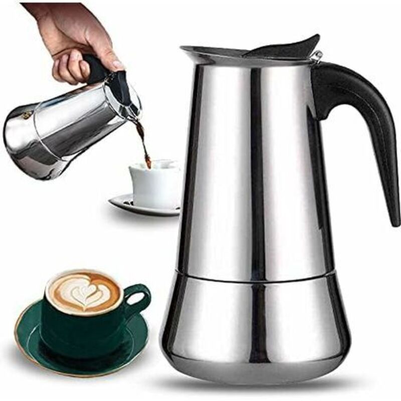 Italienische Kaffeemaschine Mit 12 Tassen Aus Rostfreiem Edelstahl – Kompatibel Mit Allen Vier Personen – Elegantes Und Ergonomisches Design – Intensiver Und Doppelter Kaffee