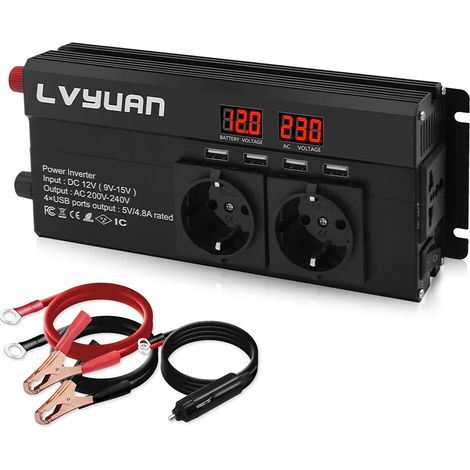 12v Bis 220v 1600w Dc/ac-wechselrichter Für Auto, Mit 4 Usb-anschlüssen Und 2 Eu-steckern