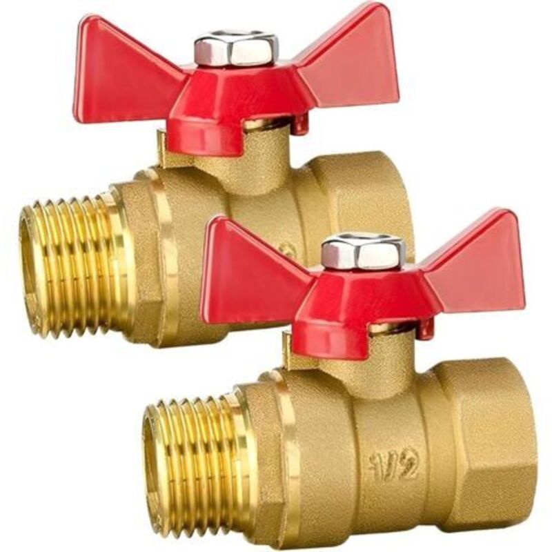 2 Stück 1/2 Zoll Messing-kugelhahn Mit Rotem Schmetterlingsgriff, Dn15 Mit Schmetterlingsgriff, 1/2 Zoll Ig X 1/2 Zoll Ag, Messing-absperrventil Für Wasserrohr-wasserhahn