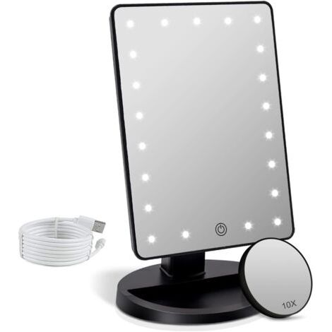 Make-up-spiegel Mit 1-fach/10-facher Vergrößerung, Led-licht, Beleuchteter Tisch-make-up-spiegel, 180°-drehung, Einstellbare Helligkeit, Tragbarer Kosmetikspiegel (schwarz)
