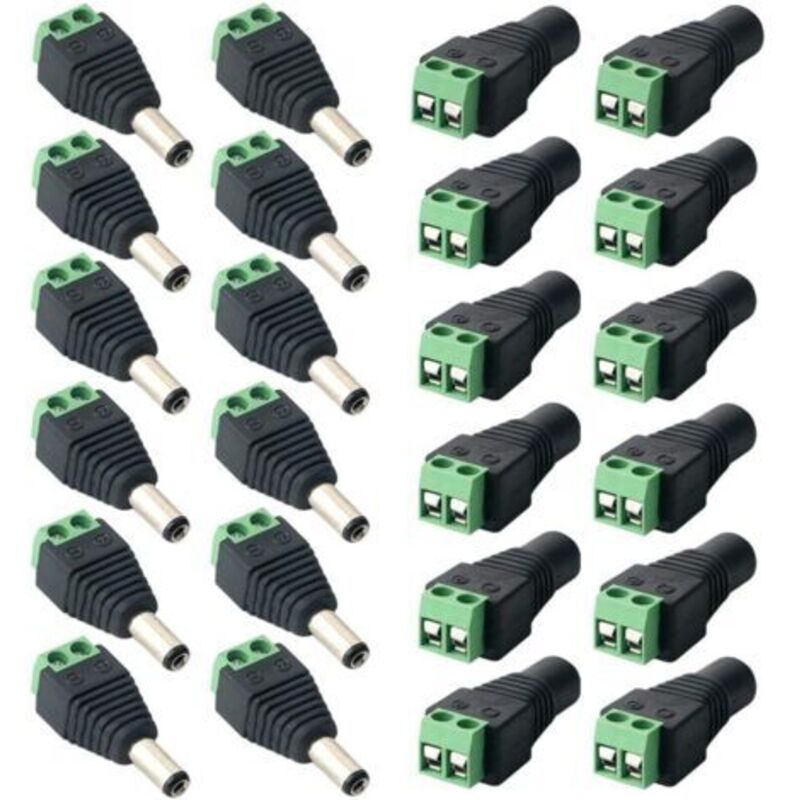 24-teiliger Professioneller Dc-anschlussstecker, 12-v-dc-stromanschluss-adapter, 12 Paare, 2 Stecker-stecker Und Buchsen-buchsen-set, Für Cctv-kamera-led-band (5,5 X 2,1 Mm)