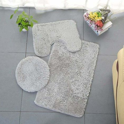 Triumph Pure Color 3-teiliger Badezimmerteppich, Weicher, Saugfähiger, Rutschfester Teppich Und Toilettendeckelbezug, Waschbar, Grau
