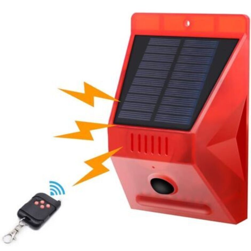 Pr Stroboskop-solarlampe Mit Ip65-bewegungsmelder, Led-solar-alarmmelder Mit Fernsteuerung, 129 Db Akustischer Sicherheitssirene Für Maison, Ferme, Villa